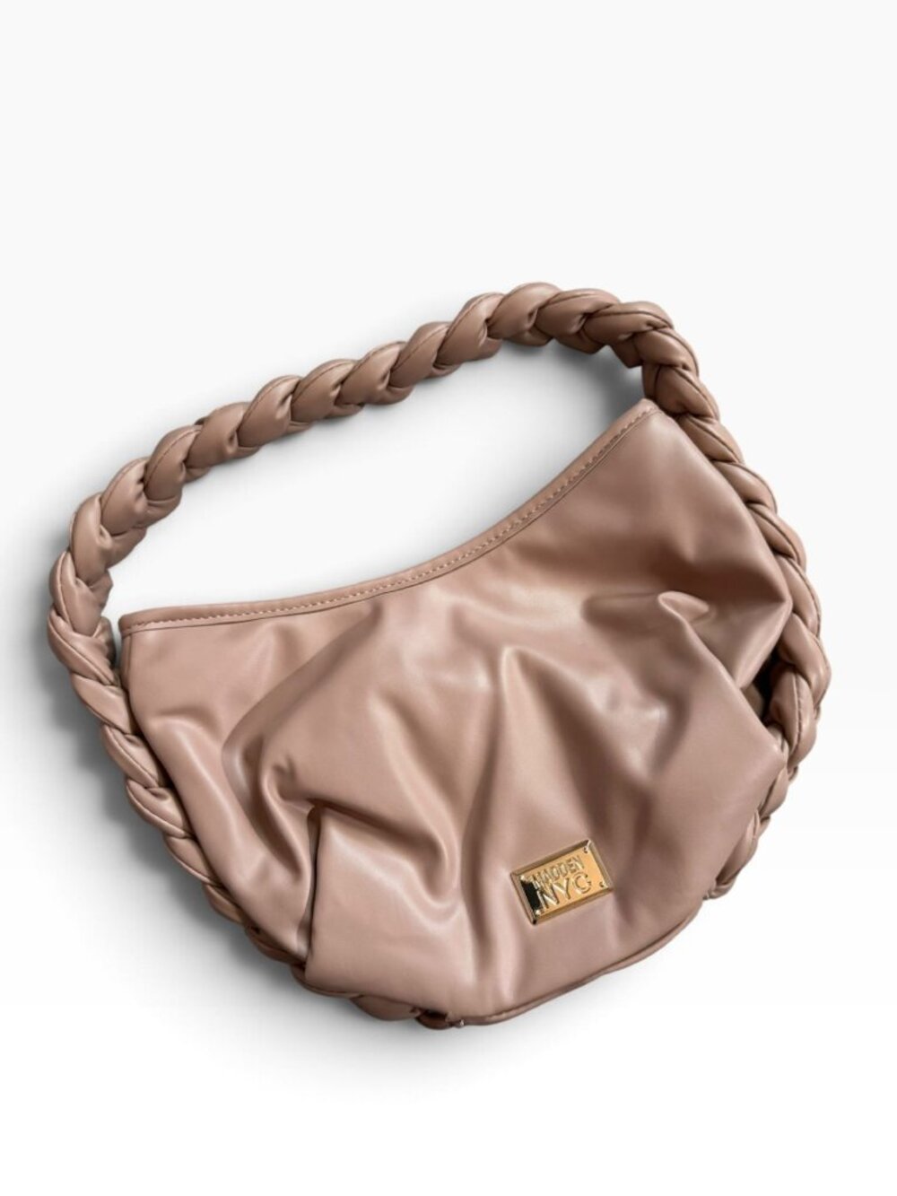 Madden NYC Beige Crossbody Bag Braided Handle Faux Leather Purse MNY-204 NWOT - Picture 3 of 10